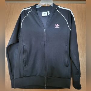 Adidas Black Jacket with Pink Logo, Mens M